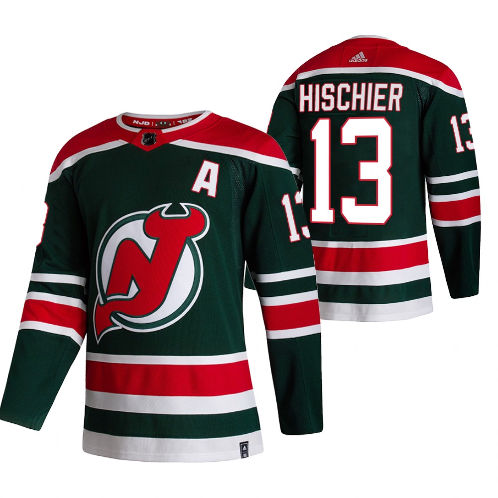 2021 Adidias New Jersey Devils #13 Nico Hischier Green Men Reverse Retro Alternate NHL Jersey
